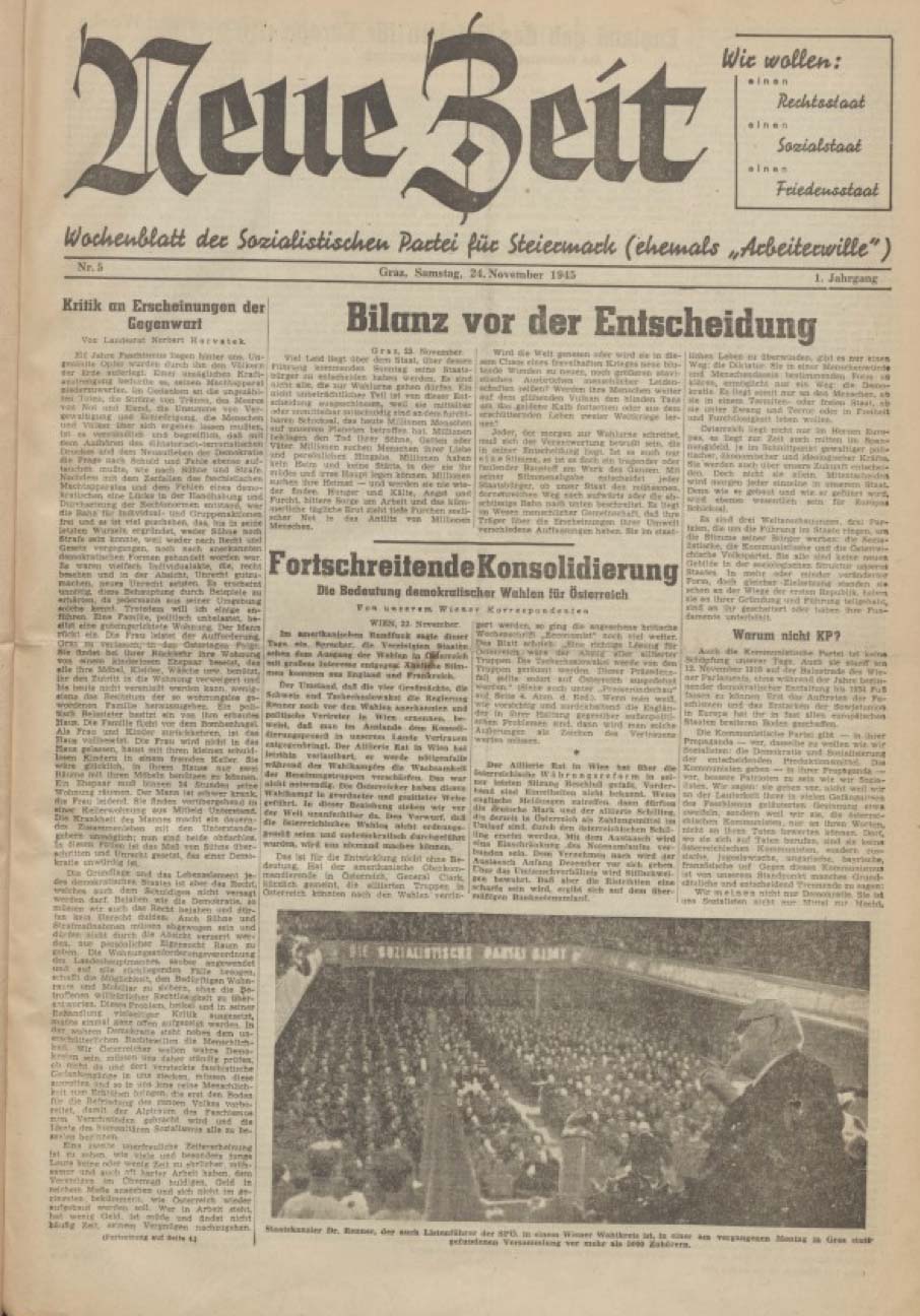 Titelblatt der „Neuen Zeit“ am Wahltag.